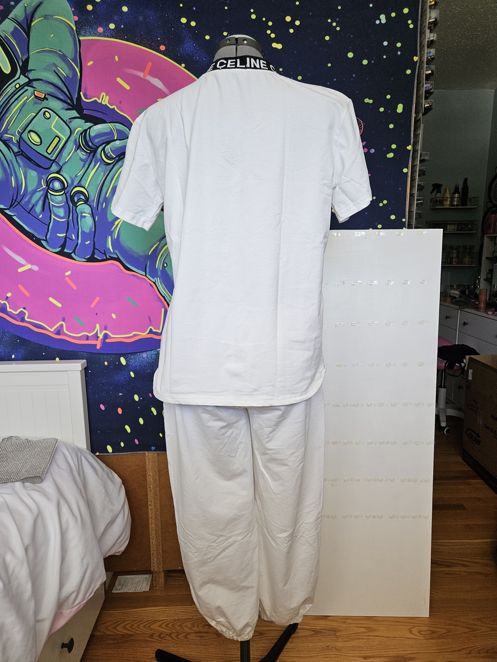 CELINE White Logo Tee and Matching Track Pants Set - Picture 3 of 9